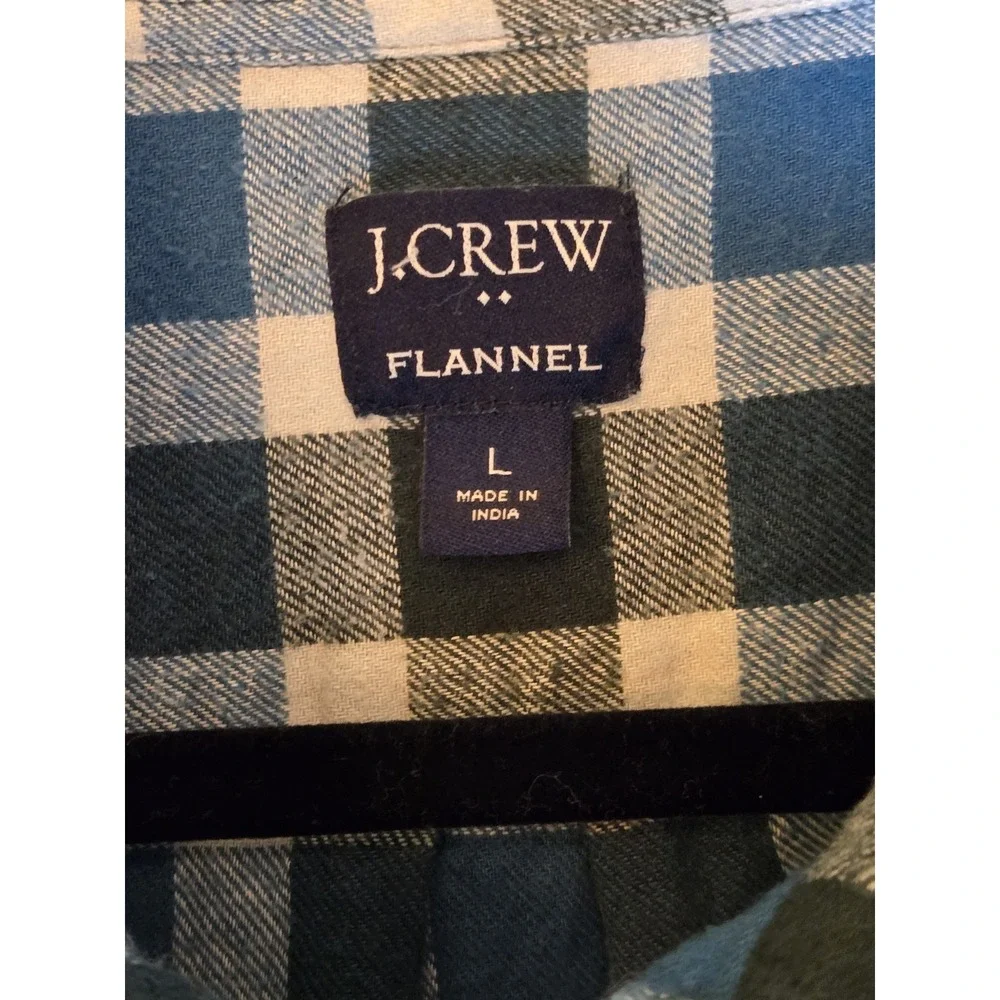 J. Crew Flannel Shirt‎ Men's Large Slim Fit Blue/White Button Down Plaid